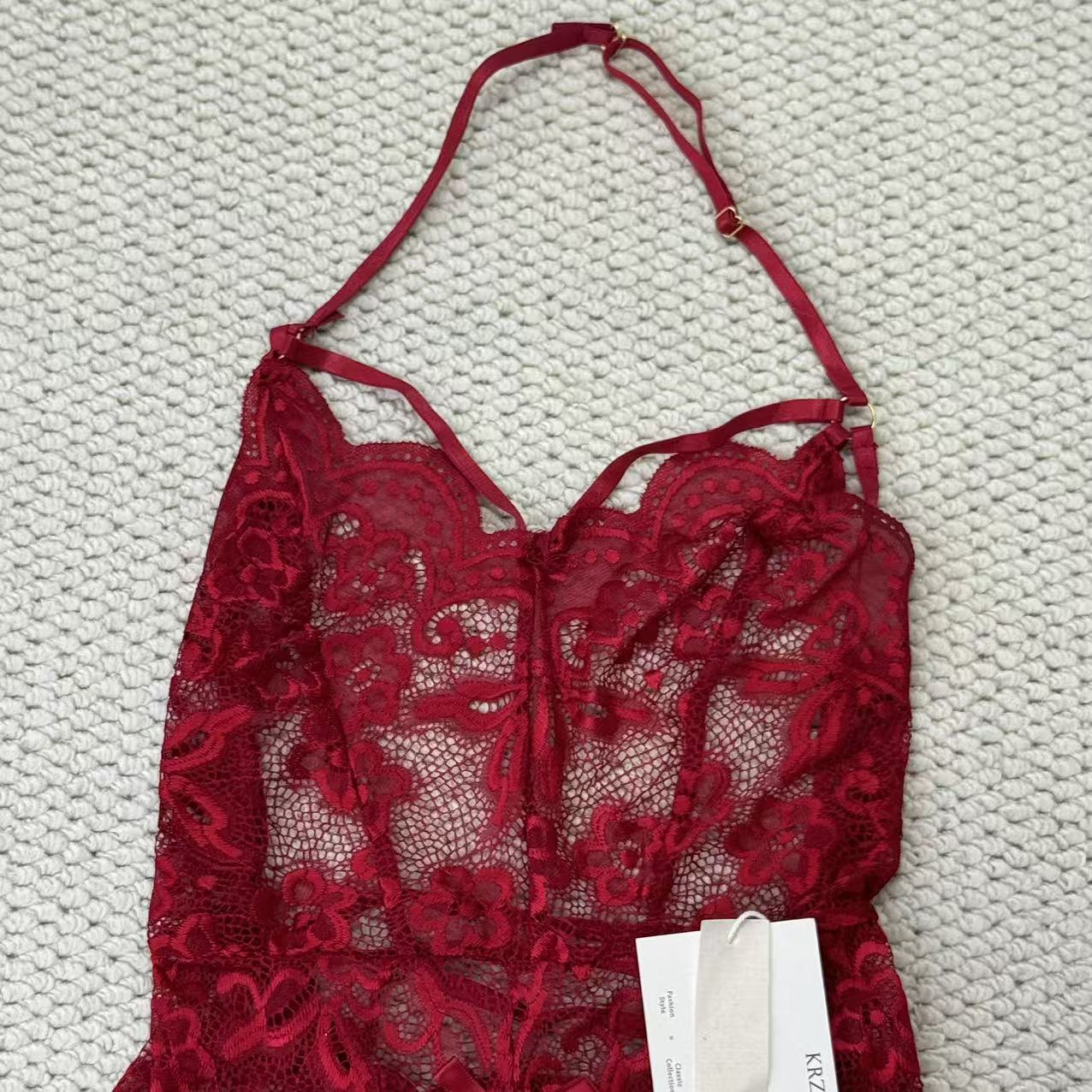 Lace open-front one-piece sheer set