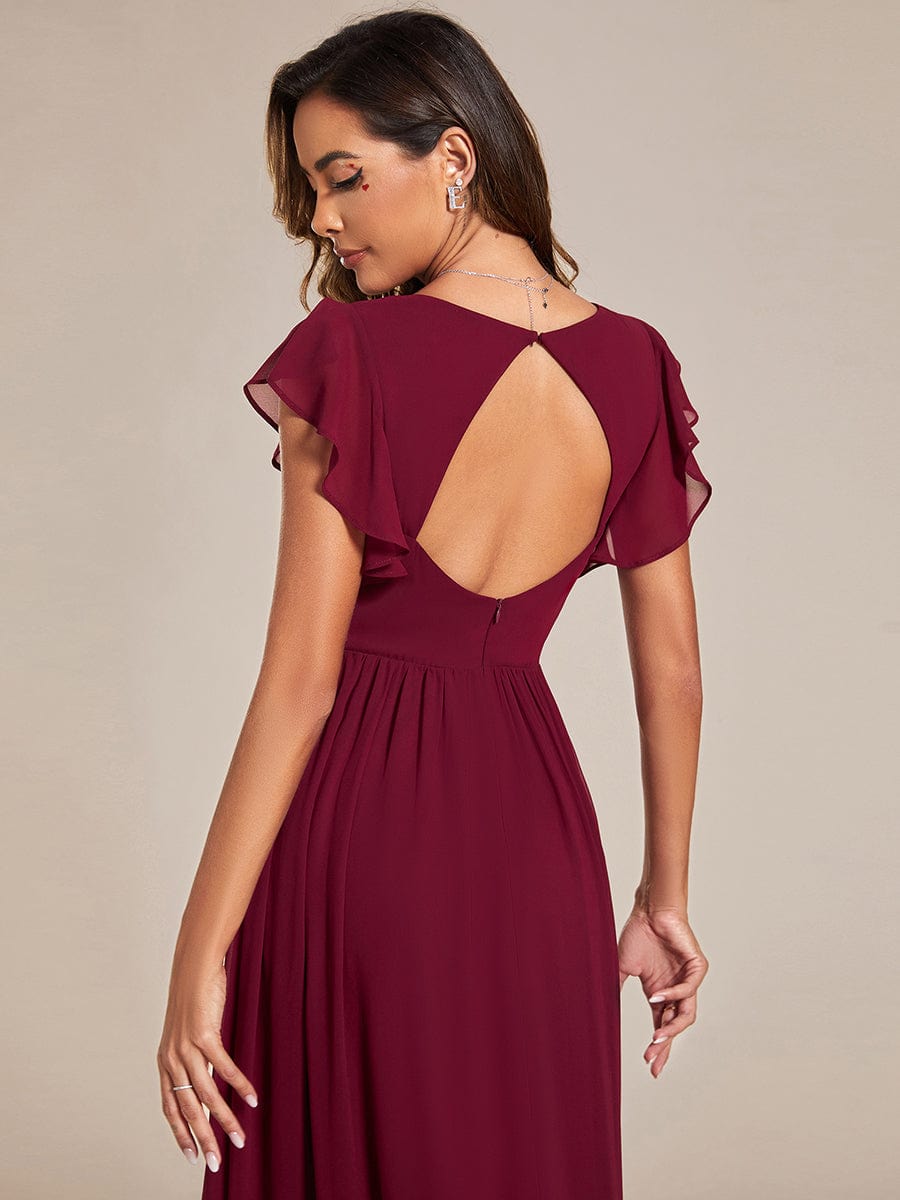 Enchanting Chiffon Bridesmaid Gown with Back Cutout and Ruffles