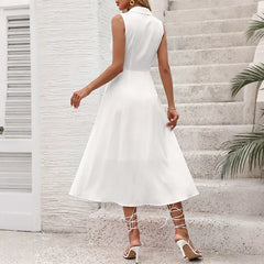 Sleeveless Dress with Contrast-Color Bow Tie