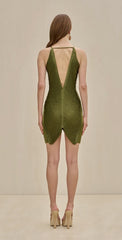 Halter Backless Velvet Patchwork Slim-Fit Mini Dresses-Green
