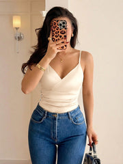 Champagne V-Neck Fitted Bodysuit
