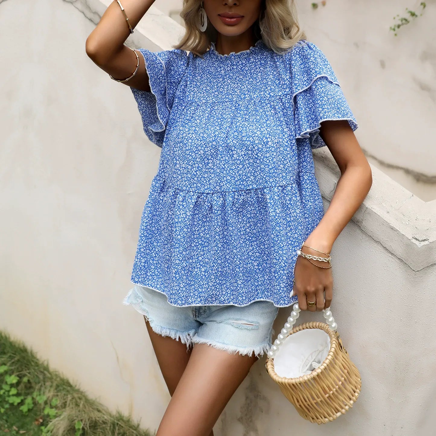 Ruffled Floral Short-Sleeve Top