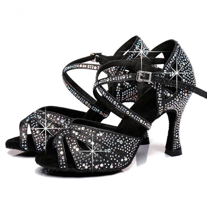 Women's Sparkling Glitter Customized Heel Salsa Latin Ballroom Dance Shoes