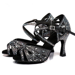 Women's Sparkling Glitter Customized Heel Salsa Latin Ballroom Dance Shoes