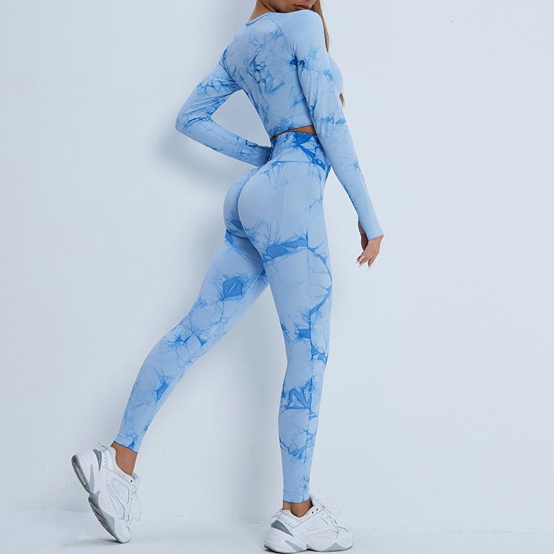 Women's Tie-Dye Long Sleeve Stretch Yoga Tights Fitness Sets