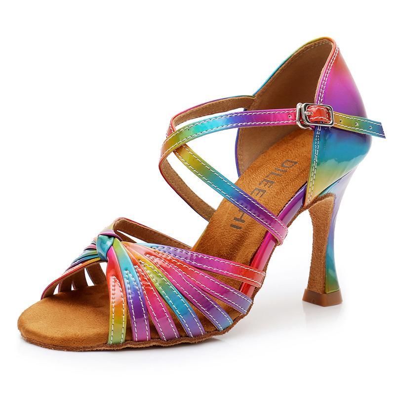 Women's Rainbow Leatherette Customized Heel Ballroom Salsa Latin Dance Shoes