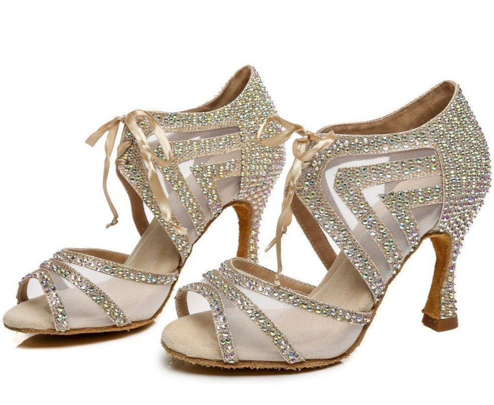 Women's Satin Rhinstone Customized Heel Dance Boots Salsa Dance Shoes