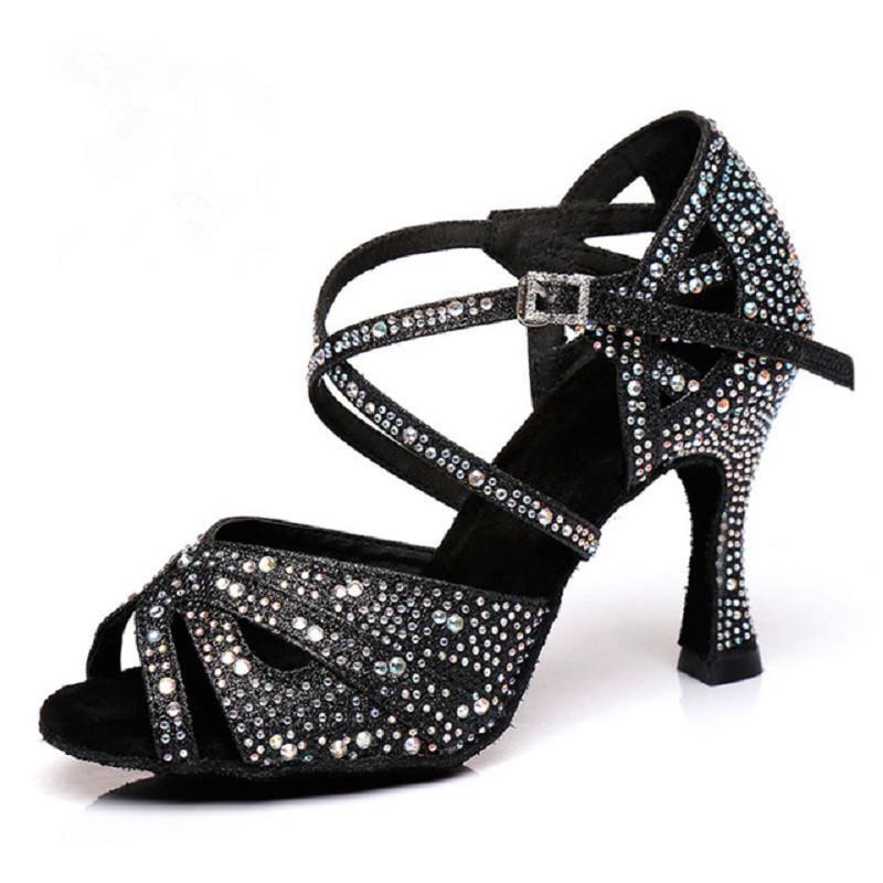 Women's Sparkling Glitter Customized Heel Salsa Latin Ballroom Dance Shoes
