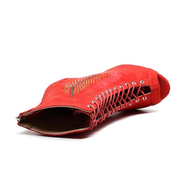 Women's Suede Red Customized Heels Dance Boots JazSalsa Dance Shoes