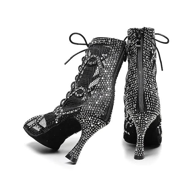Women's Satin Black Customized Heels Dance Boots JazSalsa Dancing Shoes