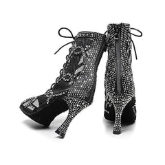 Women's Satin Black Customized Heels Dance Boots JazSalsa Dancing Shoes