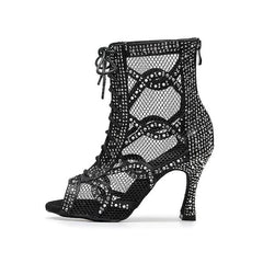 Women's Satin Black Customized Heels Dance Boots JazSalsa Dancing Shoes