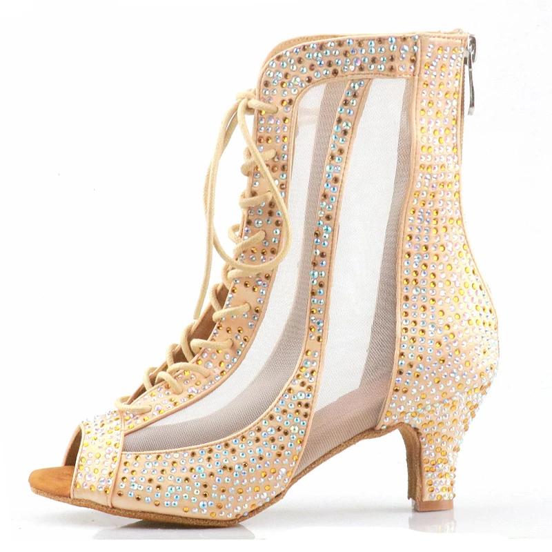 Women's Rhinestone Satin Customized Heels Dance Boots JazSalsa Dancing Shoes
