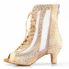 Women's Rhinestone Satin Customized Heels Dance Boots JazSalsa Dancing Shoes