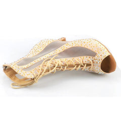 Women's Rhinestone Satin Customized Heels Dance Boots JazSalsa Dancing Shoes