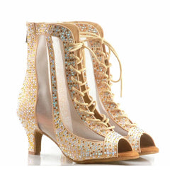 Women's Rhinestone Satin Customized Heels Dance Boots JazSalsa Dancing Shoes