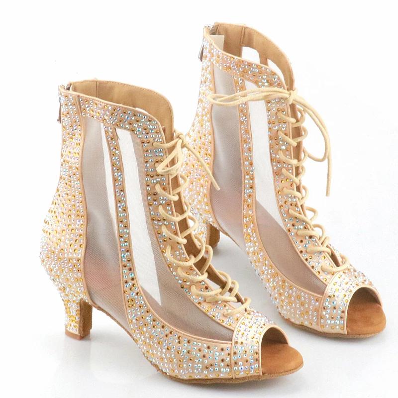 Women's Rhinestone Satin Customized Heels Dance Boots JazSalsa Dancing Shoes