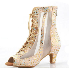 Women's Rhinestone Satin Customized Heels Dance Boots JazSalsa Dancing Shoes