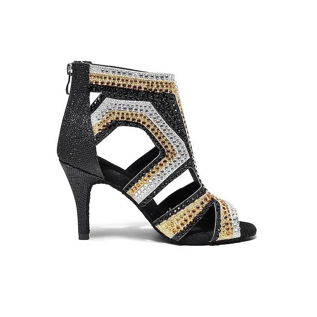 Women's Sparkling Rhinestone Glitter 10cm/8.5cm Heels Dance Boots JazSalsa Dancing Shoes