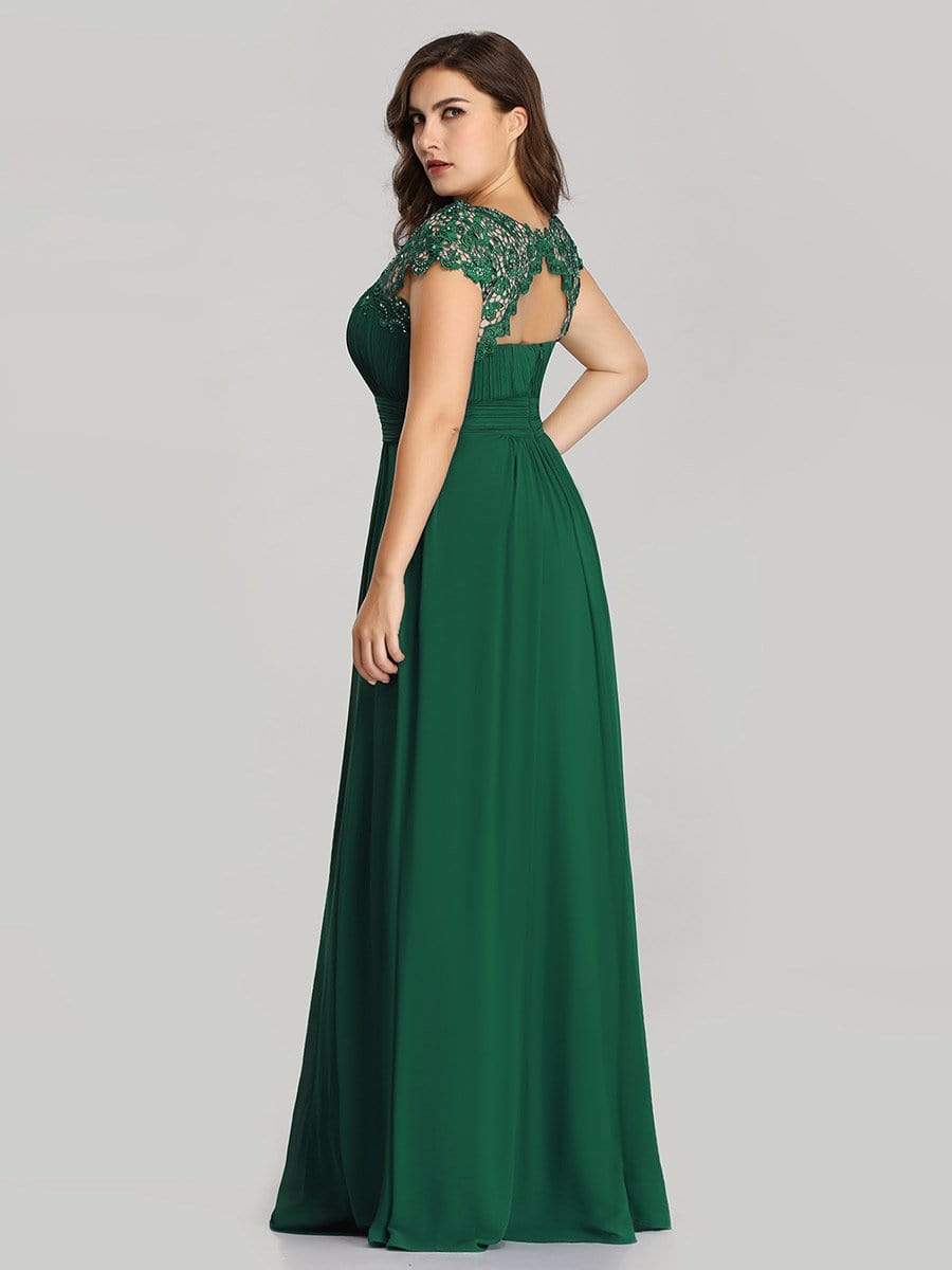 Elegant Lace Cap Sleeve Plus Size Bridesmaid Gown