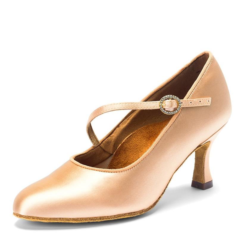 Women's Brown Satin Heels Pumps Ballroom Modern Shoes Dance Shoes