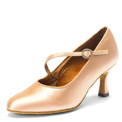 Women's Brown Satin Heels Pumps Ballroom Modern Shoes Dance Shoes