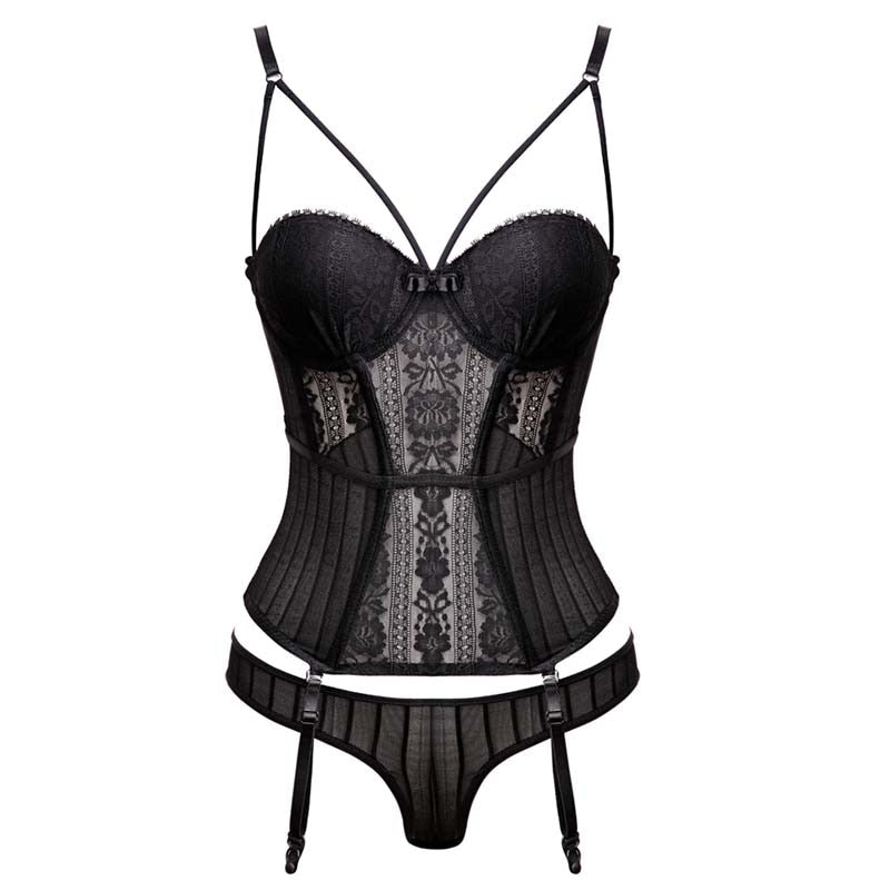 LORETTA LACE CORSET SETCross Hollow Crotchless Fishnet Bodysuits