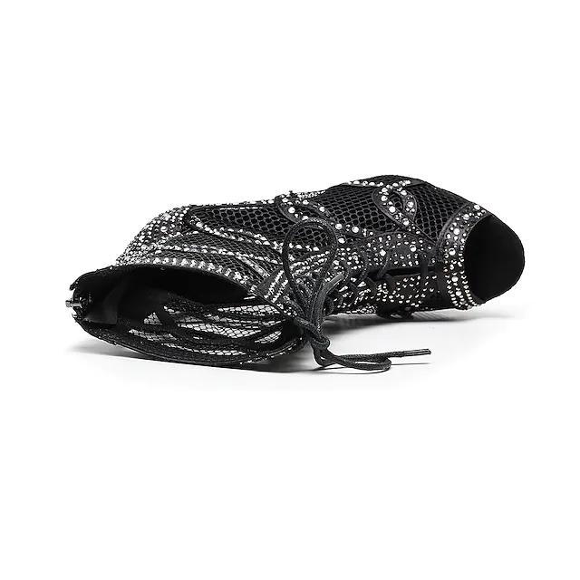 Women's Satin Black Customized Heels Dance Boots JazSalsa Dancing Shoes