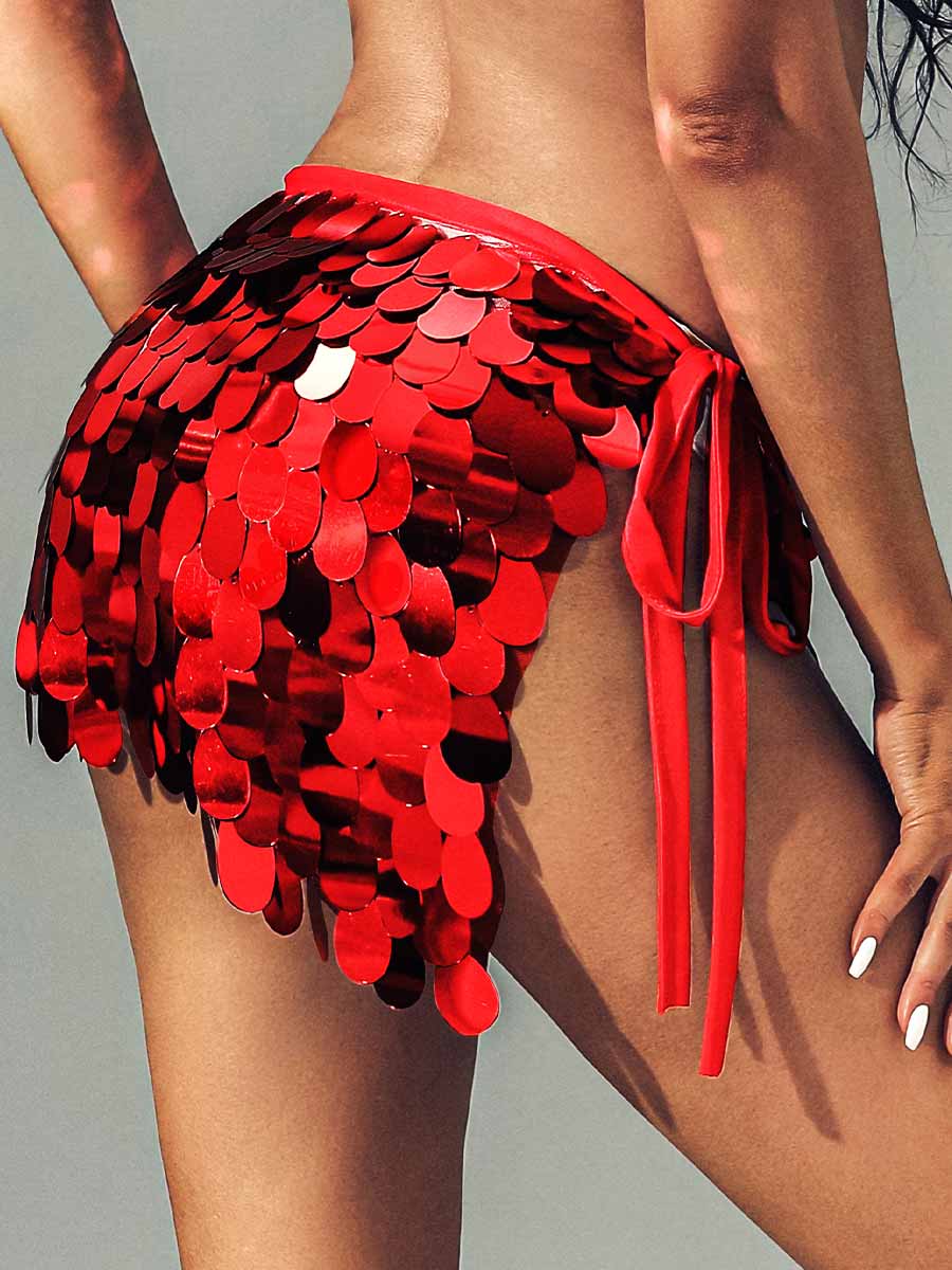 Red Sequin Short Skirt with Slim Silhouette