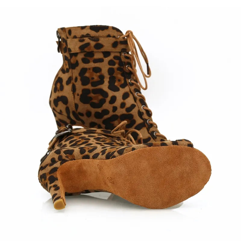 Women's Leopard Customized Heel Open Toe Heels Dance Boots JazSalsa Dancing Shoes