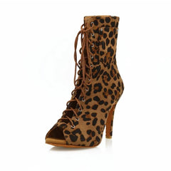 Women's Leopard Customized Heel Open Toe Heels Dance Boots JazSalsa Dancing Shoes