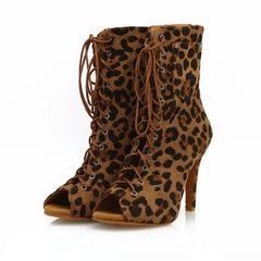 Women's Leopard Customized Heel Open Toe Heels Dance Boots JazSalsa Dancing Shoes