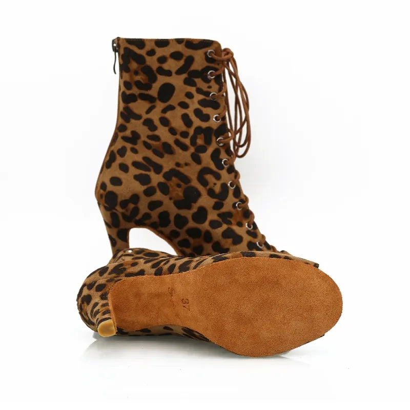 Women's Leopard Customized Heel Open Toe Heels Dance Boots JazSalsa Dancing Shoes