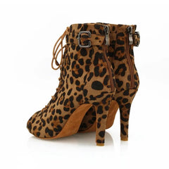 Women's Leopard Customized Heel Open Toe Heels Dance Boots JazSalsa Dancing Shoes