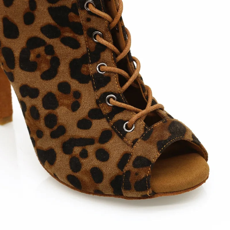 Women's Leopard Customized Heel Open Toe Heels Dance Boots JazSalsa Dancing Shoes