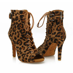 Women's Leopard Customized Heel Open Toe Heels Dance Boots JazSalsa Dancing Shoes