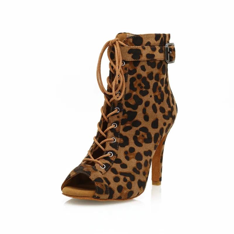 Women's Leopard Customized Heel Open Toe Heels Dance Boots JazSalsa Dancing Shoes
