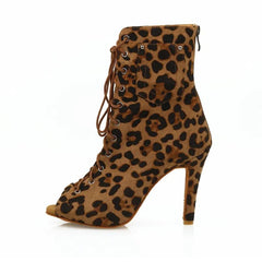 Women's Leopard Customized Heel Open Toe Heels Dance Boots JazSalsa Dancing Shoes