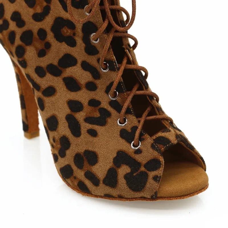 Women's Leopard Customized Heel Open Toe Heels Dance Boots JazSalsa Dancing Shoes
