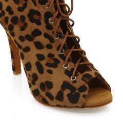 Women's Leopard Customized Heel Open Toe Heels Dance Boots JazSalsa Dancing Shoes