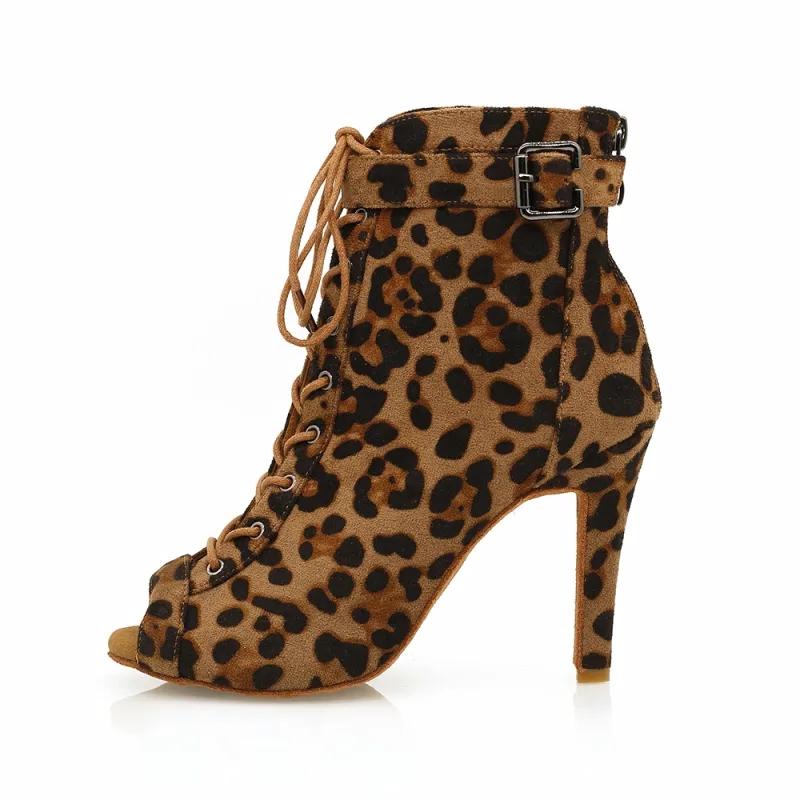 Women's Leopard Customized Heel Open Toe Heels Dance Boots JazSalsa Dancing Shoes