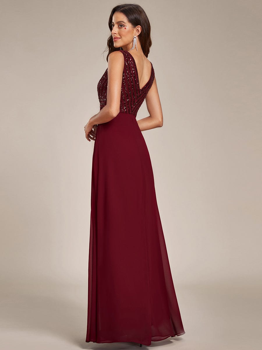 Shimmering Sequin Double V-Neck Sleeveless Formal Gown