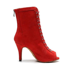 Women's Suede Red Customized Heels Dance Boots JazSalsa Dance Shoes