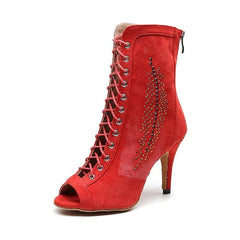 Women's Suede Red Customized Heels Dance Boots JazSalsa Dance Shoes
